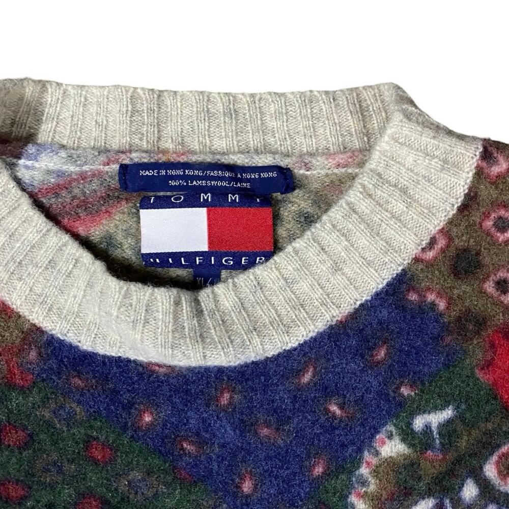 Vintage Tommy Hilfiger Lambswool Patchwork Knit Sweater - XL - Picture 4 of 5